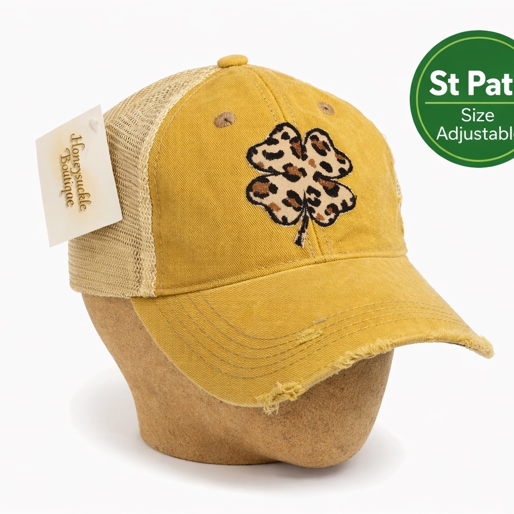 Leopard Shamrock Trucker Hat St Patrick’s Day Boutique Cap